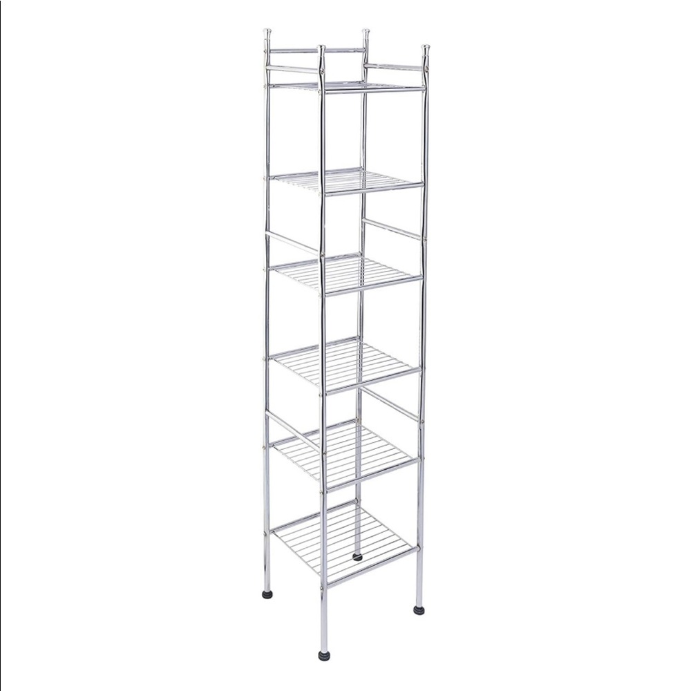 6 Tier Metal Tower Bathroom Storage Shelf Chrome - Picture 2 of 3